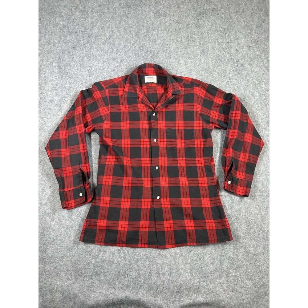 Vintage Arrow Contour Tailor Shirt Mens Small Sanforized Loop Collar Red Plaid